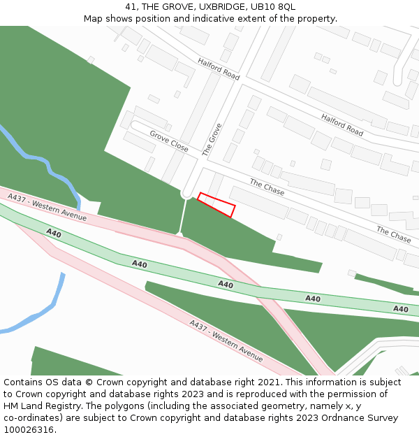 41, THE GROVE, UXBRIDGE, UB10 8QL: Location map and indicative extent of plot