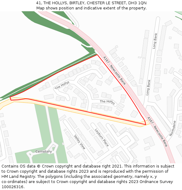 41, THE HOLLYS, BIRTLEY, CHESTER LE STREET, DH3 1QN: Location map and indicative extent of plot