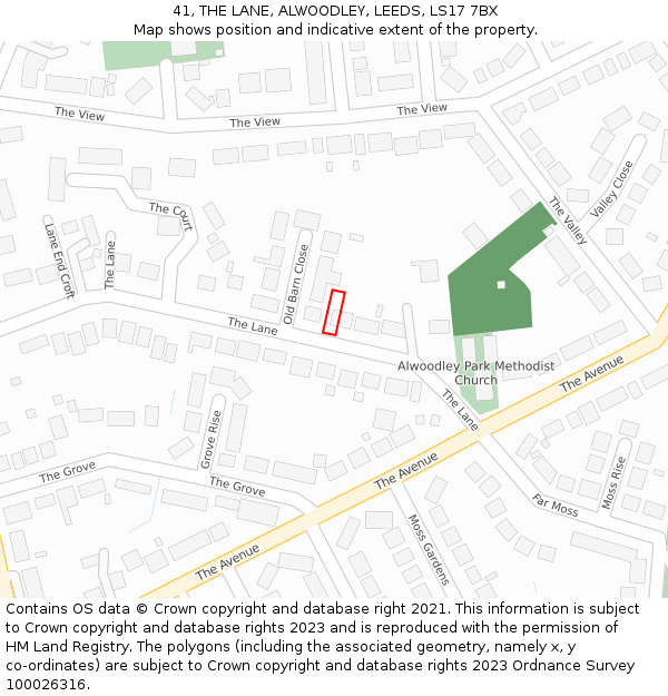 41, THE LANE, ALWOODLEY, LEEDS, LS17 7BX: Location map and indicative extent of plot