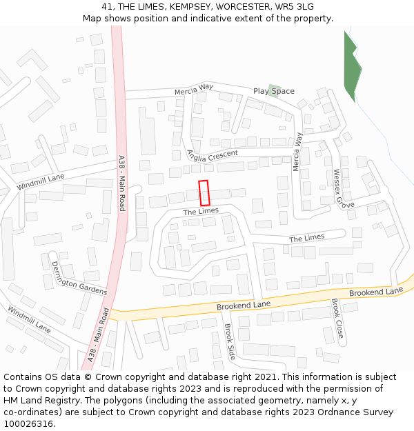 41, THE LIMES, KEMPSEY, WORCESTER, WR5 3LG: Location map and indicative extent of plot