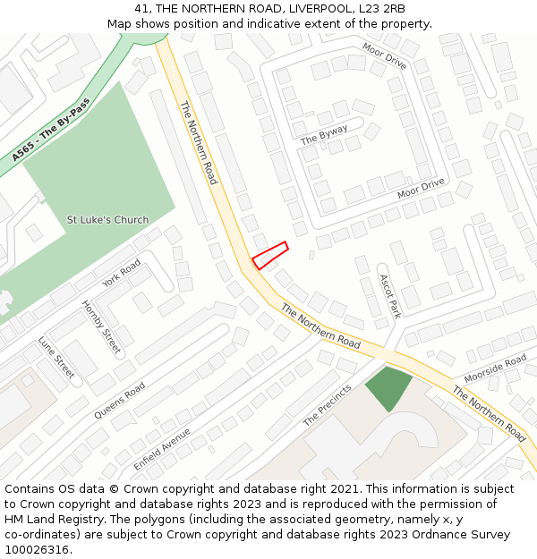 41, THE NORTHERN ROAD, LIVERPOOL, L23 2RB: Location map and indicative extent of plot