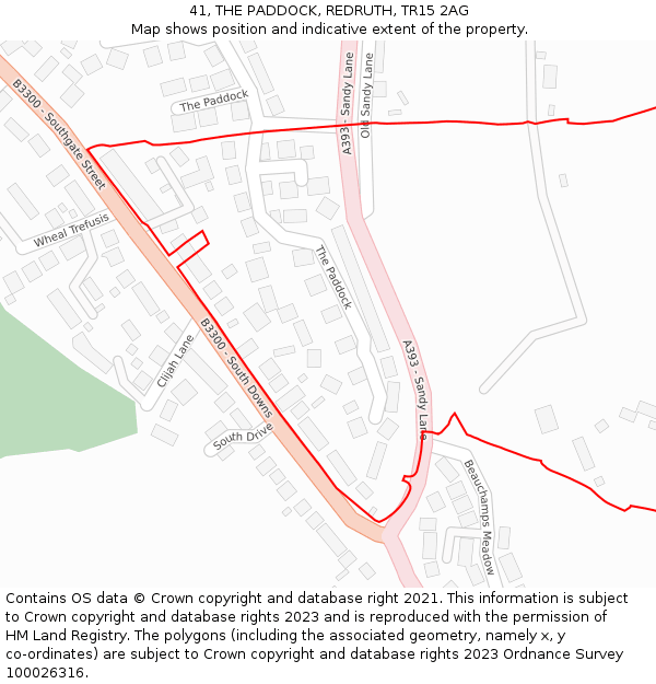 41, THE PADDOCK, REDRUTH, TR15 2AG: Location map and indicative extent of plot