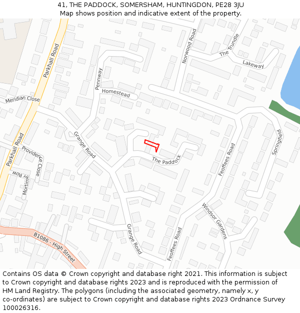 41, THE PADDOCK, SOMERSHAM, HUNTINGDON, PE28 3JU: Location map and indicative extent of plot
