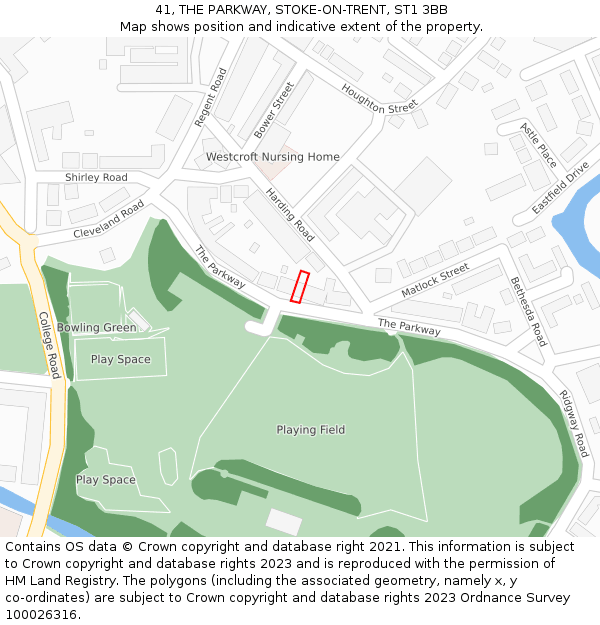 41, THE PARKWAY, STOKE-ON-TRENT, ST1 3BB: Location map and indicative extent of plot