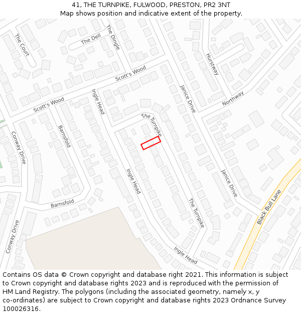 41, THE TURNPIKE, FULWOOD, PRESTON, PR2 3NT: Location map and indicative extent of plot