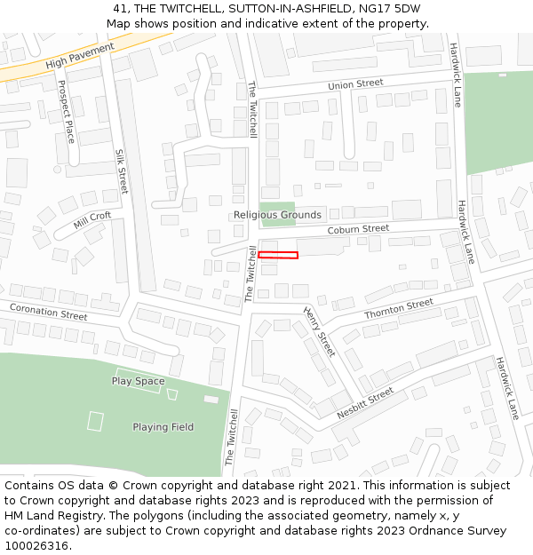 41, THE TWITCHELL, SUTTON-IN-ASHFIELD, NG17 5DW: Location map and indicative extent of plot