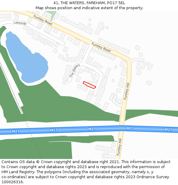 41, THE WATERS, FAREHAM, PO17 5EL: Location map and indicative extent of plot