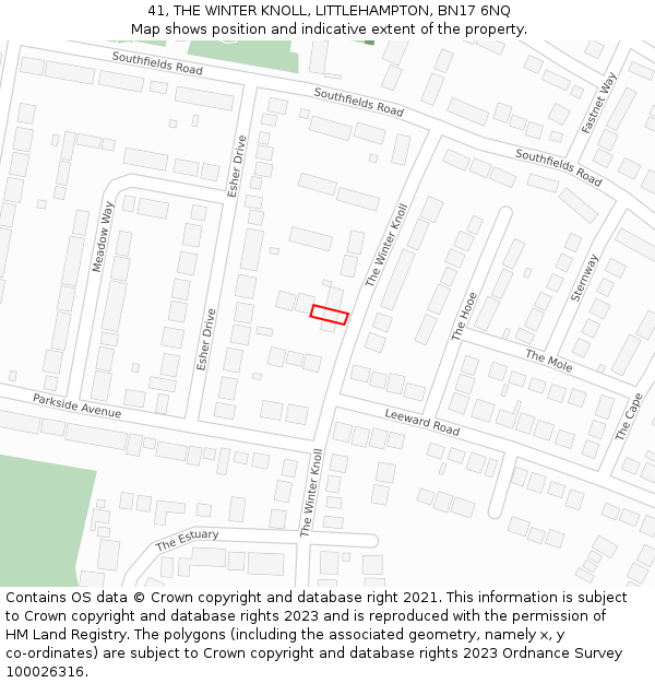 41, THE WINTER KNOLL, LITTLEHAMPTON, BN17 6NQ: Location map and indicative extent of plot