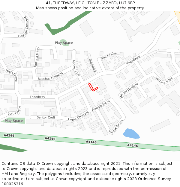41, THEEDWAY, LEIGHTON BUZZARD, LU7 9RP: Location map and indicative extent of plot