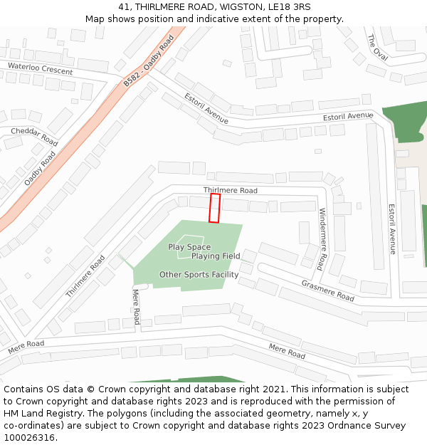 41, THIRLMERE ROAD, WIGSTON, LE18 3RS: Location map and indicative extent of plot