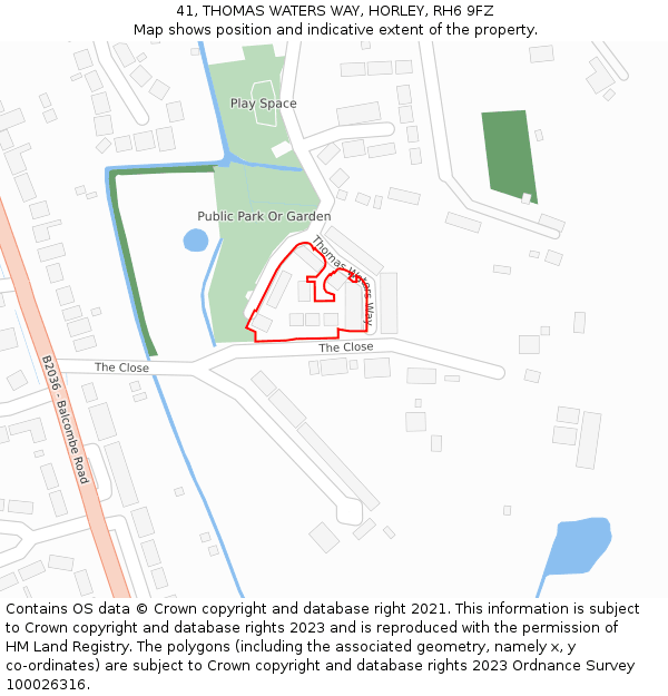 41, THOMAS WATERS WAY, HORLEY, RH6 9FZ: Location map and indicative extent of plot