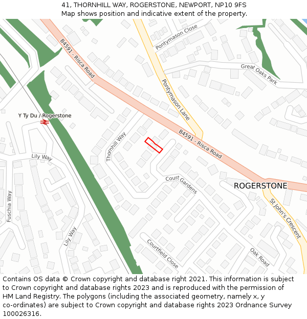 41, THORNHILL WAY, ROGERSTONE, NEWPORT, NP10 9FS: Location map and indicative extent of plot