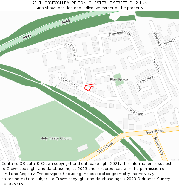 41, THORNTON LEA, PELTON, CHESTER LE STREET, DH2 1UN: Location map and indicative extent of plot