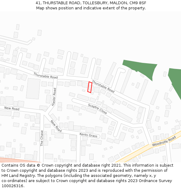 41, THURSTABLE ROAD, TOLLESBURY, MALDON, CM9 8SF: Location map and indicative extent of plot