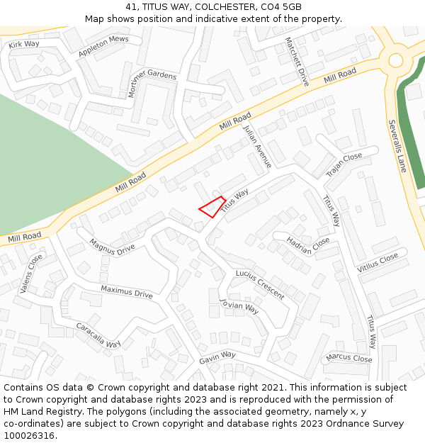 41, TITUS WAY, COLCHESTER, CO4 5GB: Location map and indicative extent of plot