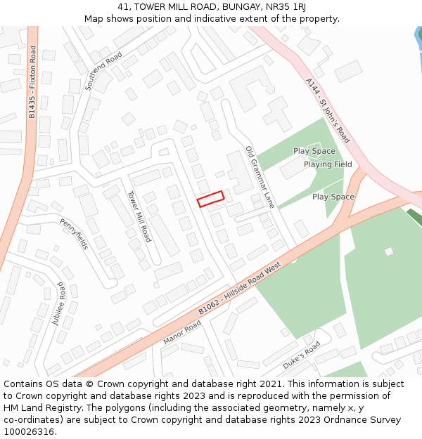 41, TOWER MILL ROAD, BUNGAY, NR35 1RJ: Location map and indicative extent of plot