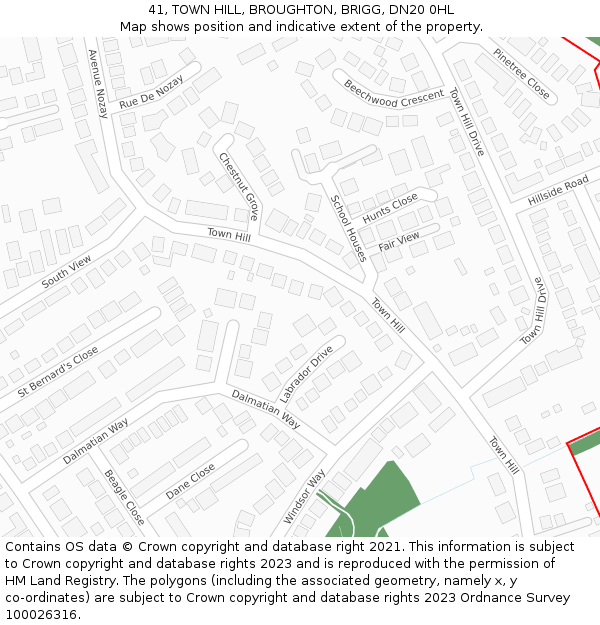 41, TOWN HILL, BROUGHTON, BRIGG, DN20 0HL: Location map and indicative extent of plot