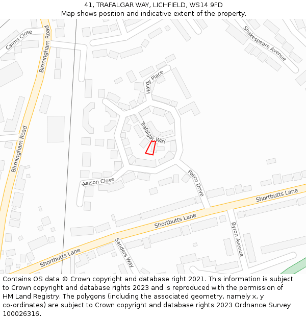 41, TRAFALGAR WAY, LICHFIELD, WS14 9FD: Location map and indicative extent of plot