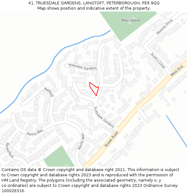 41, TRUESDALE GARDENS, LANGTOFT, PETERBOROUGH, PE6 9QQ: Location map and indicative extent of plot