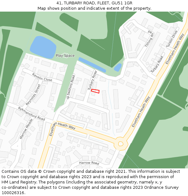 41, TURBARY ROAD, FLEET, GU51 1GR: Location map and indicative extent of plot