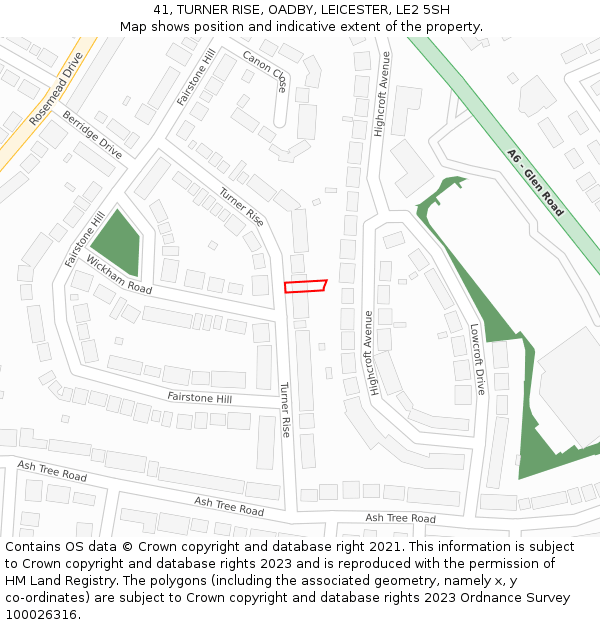 41, TURNER RISE, OADBY, LEICESTER, LE2 5SH: Location map and indicative extent of plot