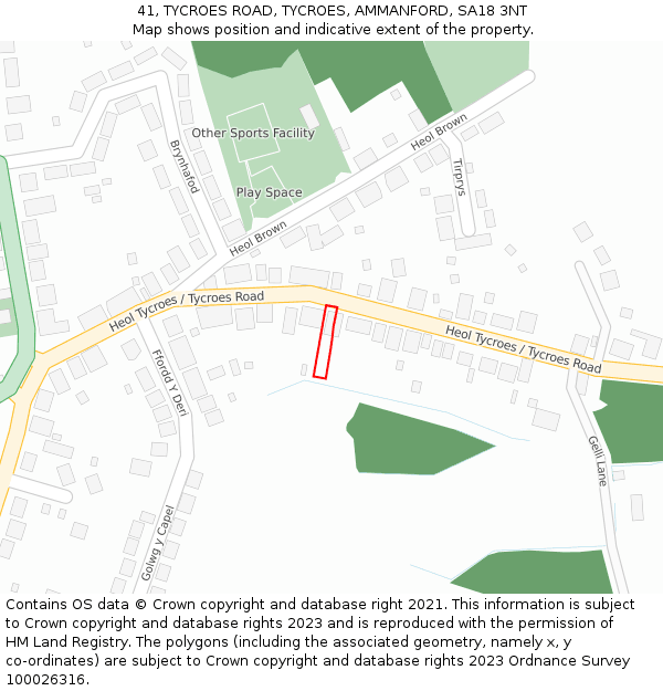 41, TYCROES ROAD, TYCROES, AMMANFORD, SA18 3NT: Location map and indicative extent of plot