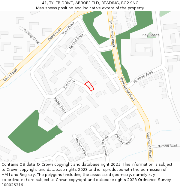 41, TYLER DRIVE, ARBORFIELD, READING, RG2 9NG: Location map and indicative extent of plot