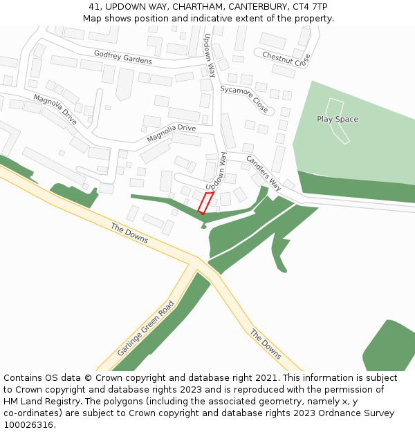 41, UPDOWN WAY, CHARTHAM, CANTERBURY, CT4 7TP: Location map and indicative extent of plot