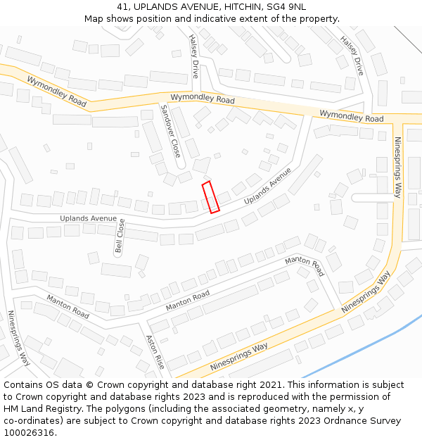 41, UPLANDS AVENUE, HITCHIN, SG4 9NL: Location map and indicative extent of plot