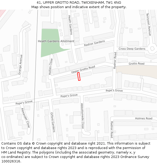 41, UPPER GROTTO ROAD, TWICKENHAM, TW1 4NG: Location map and indicative extent of plot