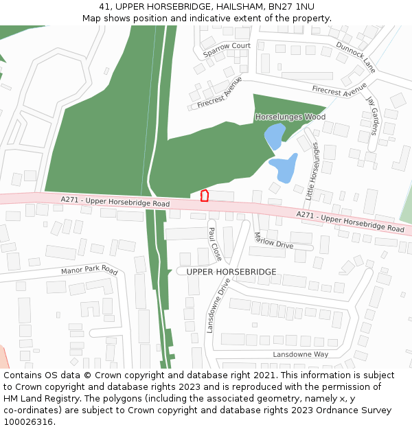 41, UPPER HORSEBRIDGE, HAILSHAM, BN27 1NU: Location map and indicative extent of plot