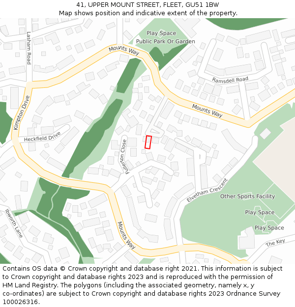 41, UPPER MOUNT STREET, FLEET, GU51 1BW: Location map and indicative extent of plot