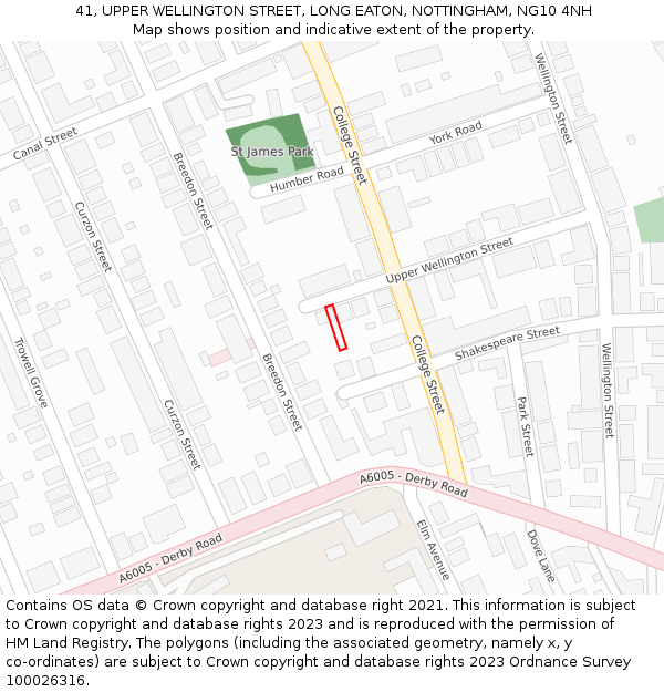 41, UPPER WELLINGTON STREET, LONG EATON, NOTTINGHAM, NG10 4NH: Location map and indicative extent of plot