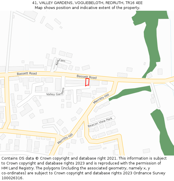 41, VALLEY GARDENS, VOGUEBELOTH, REDRUTH, TR16 4EE: Location map and indicative extent of plot