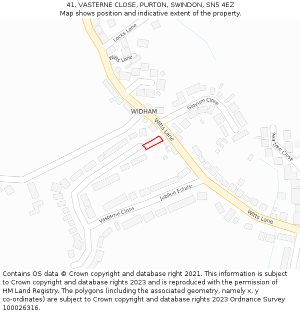 41, VASTERNE CLOSE, PURTON, SWINDON, SN5 4EZ: Location map and indicative extent of plot