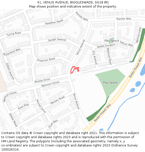 41, VENUS AVENUE, BIGGLESWADE, SG18 8FJ: Location map and indicative extent of plot