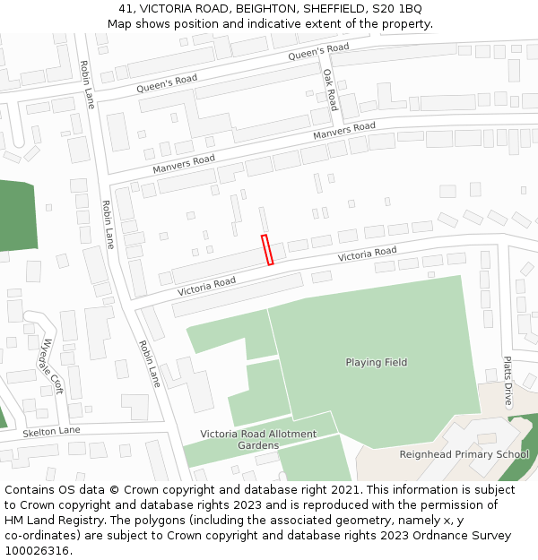 41, VICTORIA ROAD, BEIGHTON, SHEFFIELD, S20 1BQ: Location map and indicative extent of plot