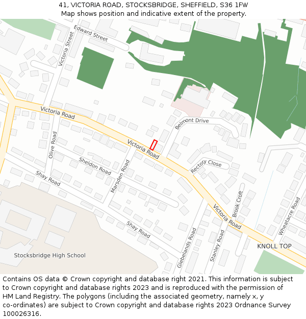 41, VICTORIA ROAD, STOCKSBRIDGE, SHEFFIELD, S36 1FW: Location map and indicative extent of plot