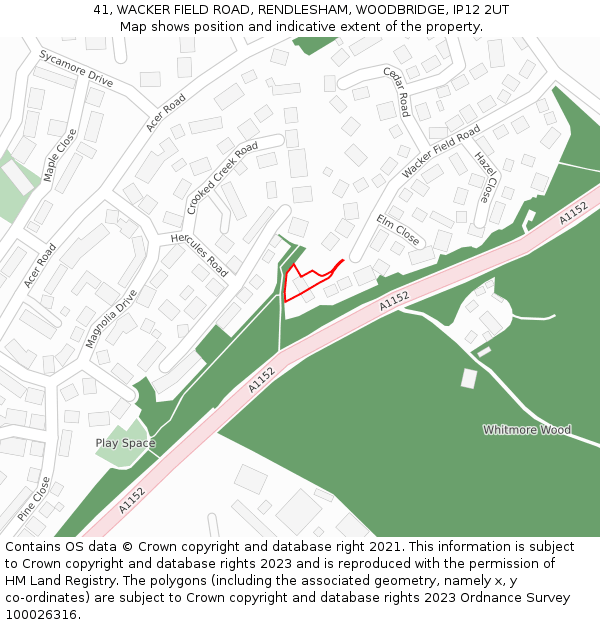41, WACKER FIELD ROAD, RENDLESHAM, WOODBRIDGE, IP12 2UT: Location map and indicative extent of plot