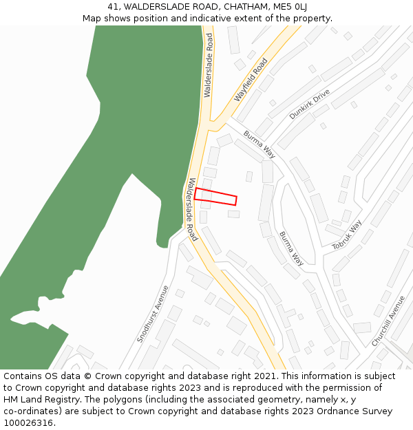 41, WALDERSLADE ROAD, CHATHAM, ME5 0LJ: Location map and indicative extent of plot