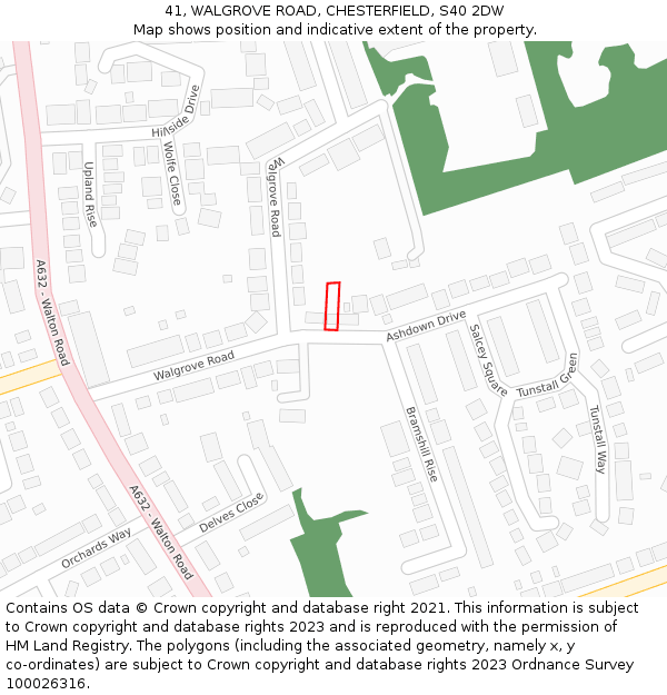 41, WALGROVE ROAD, CHESTERFIELD, S40 2DW: Location map and indicative extent of plot