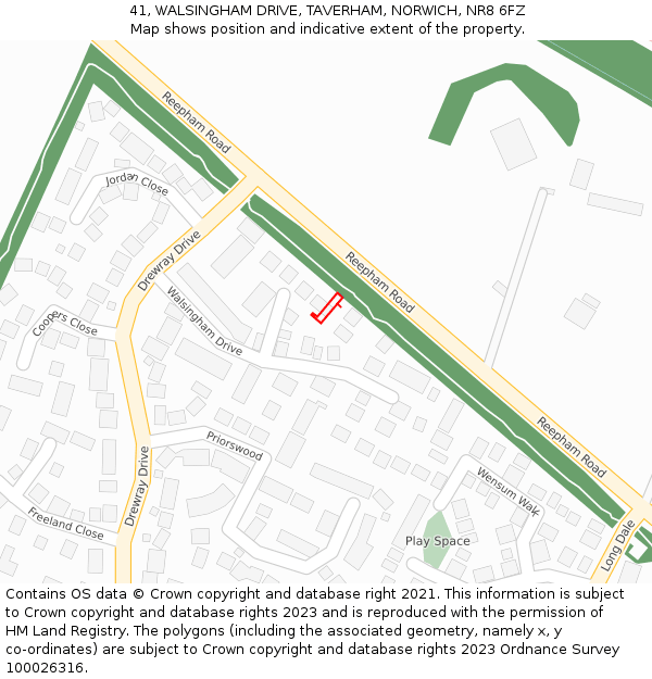 41, WALSINGHAM DRIVE, TAVERHAM, NORWICH, NR8 6FZ: Location map and indicative extent of plot