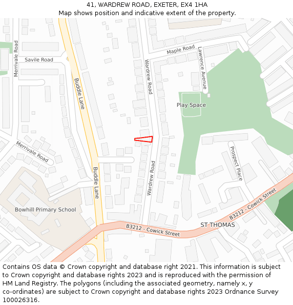 41, WARDREW ROAD, EXETER, EX4 1HA: Location map and indicative extent of plot