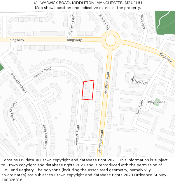 41, WARWICK ROAD, MIDDLETON, MANCHESTER, M24 1HU: Location map and indicative extent of plot