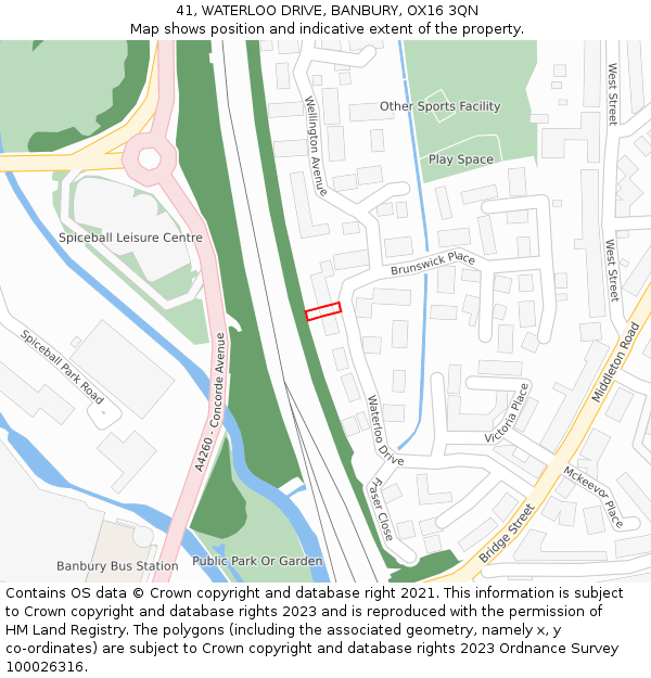 41, WATERLOO DRIVE, BANBURY, OX16 3QN: Location map and indicative extent of plot