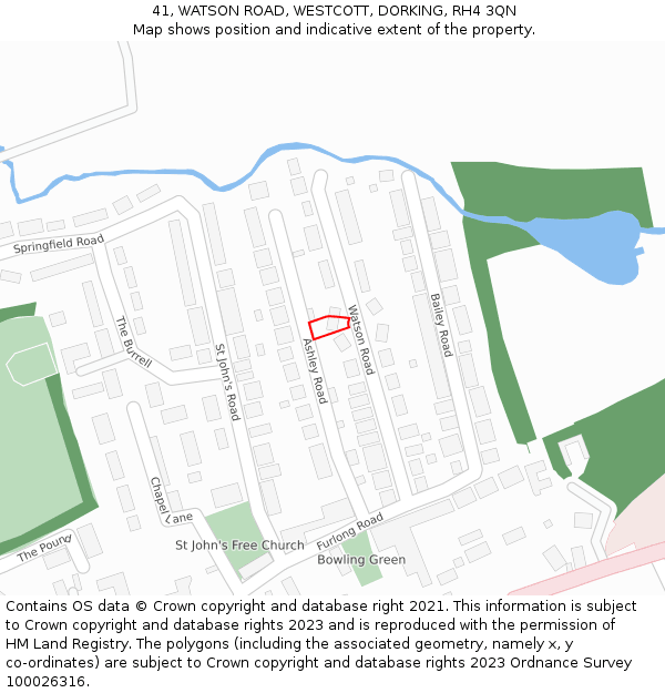 41, WATSON ROAD, WESTCOTT, DORKING, RH4 3QN: Location map and indicative extent of plot