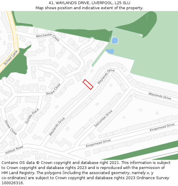 41, WAYLANDS DRIVE, LIVERPOOL, L25 0LU: Location map and indicative extent of plot