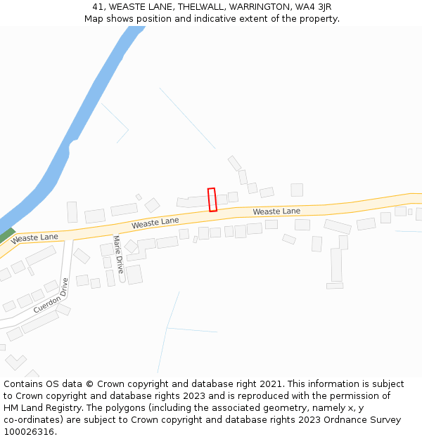 41, WEASTE LANE, THELWALL, WARRINGTON, WA4 3JR: Location map and indicative extent of plot