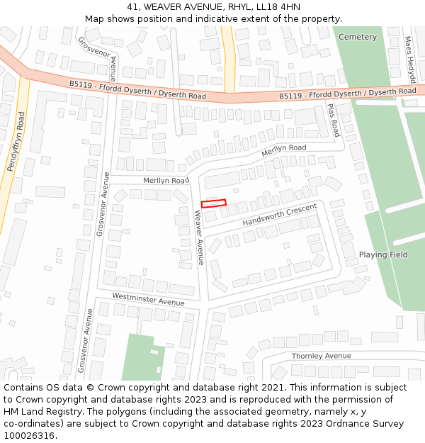 41, WEAVER AVENUE, RHYL, LL18 4HN: Location map and indicative extent of plot