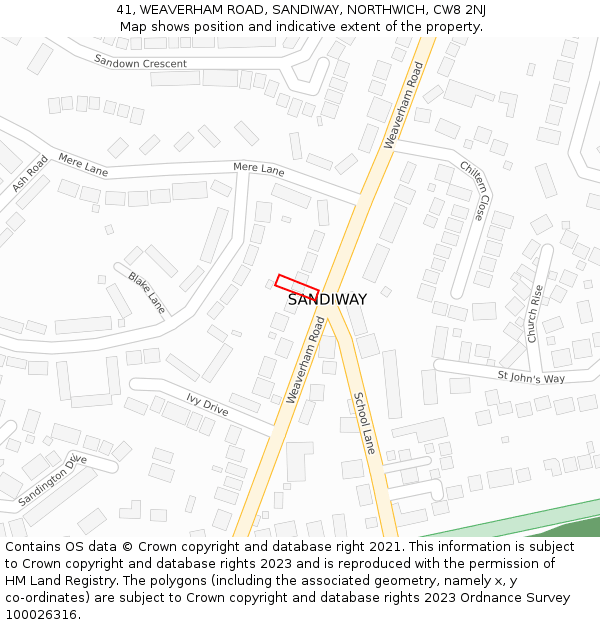 41, WEAVERHAM ROAD, SANDIWAY, NORTHWICH, CW8 2NJ: Location map and indicative extent of plot
